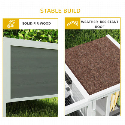Wooden Rabbit Hutch With Run, Openable Top, Pull Out Tray, Ramp, Water-Resistant Roof, Grey Rabbit Hutch at Gallery Canada