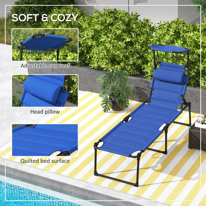 Folding Chaise Lounge, Adjustable Sunroof, Quick Dry Padded, Outdoor, Blue Lounger Chairs at Gallery Canada
