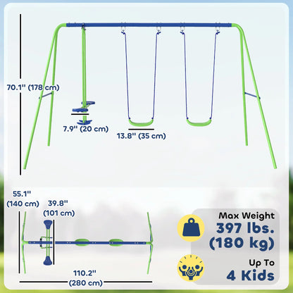3 in 1 Metal Swing Set, Double Swings, Glider, Green Gym Sets & Swings at Gallery Canada