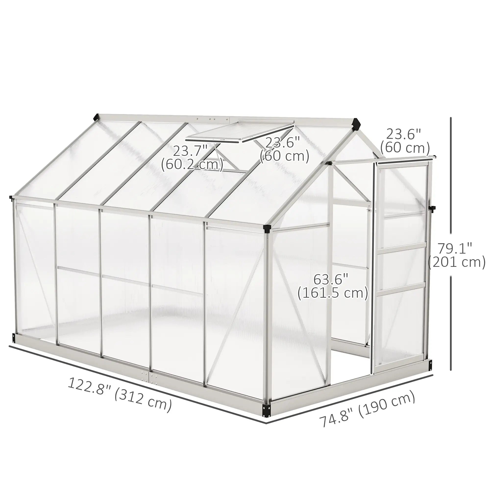 6' x 10' x 6.6' Polycarbonate Greenhouse, Walk-In Garden Kit, Galvanized Frame, Sliver Walk In Greenhouses at Gallery Canada