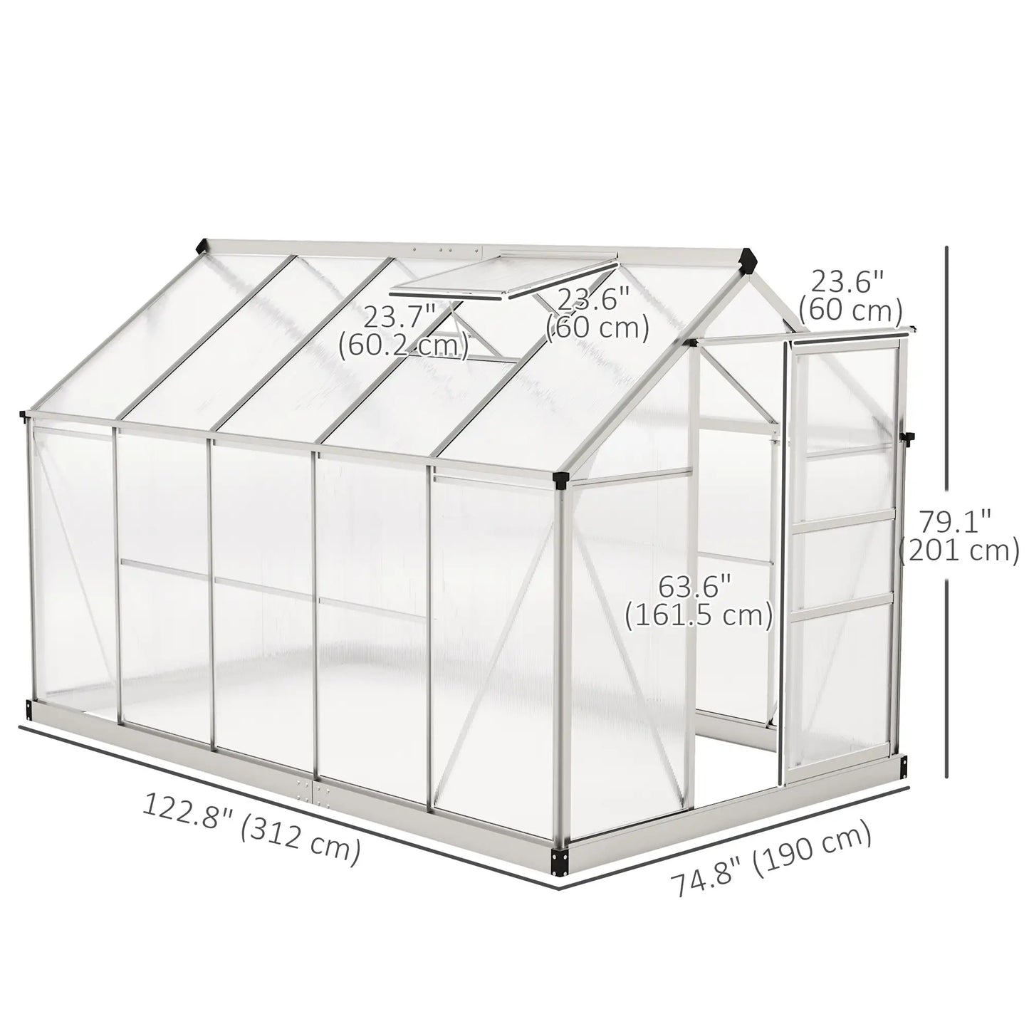 6' x 10' x 6.6' Polycarbonate Greenhouse, Walk-In Garden Kit, Galvanized Frame, Sliver Walk In Greenhouses at Gallery Canada