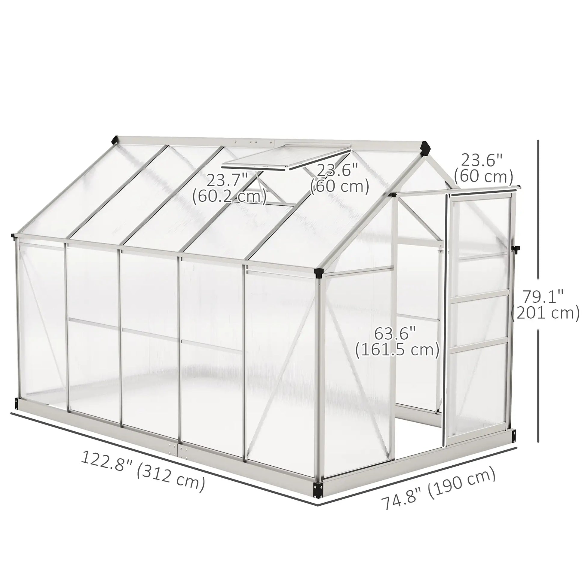 6' x 10' x 6.6' Polycarbonate Greenhouse, Walk-In Garden Kit, Galvanized Frame, Sliver Walk In Greenhouses at Gallery Canada