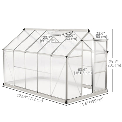 6' x 10' x 6.6' Polycarbonate Greenhouse, Walk-In Garden Kit, Galvanized Frame, Sliver Walk In Greenhouses at Gallery Canada