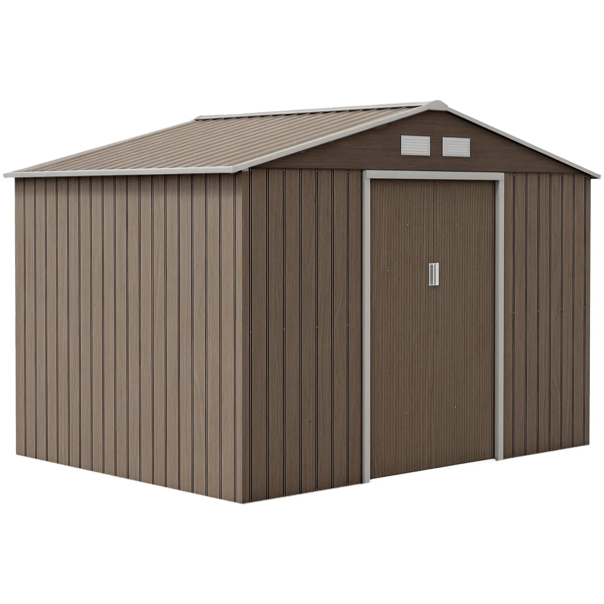 9.1'x6.4'x6.3' Garden Storage Shed, Foundation Kit, Metal Tool House, Double Doors, Light Brown Sheds at Gallery Canada
