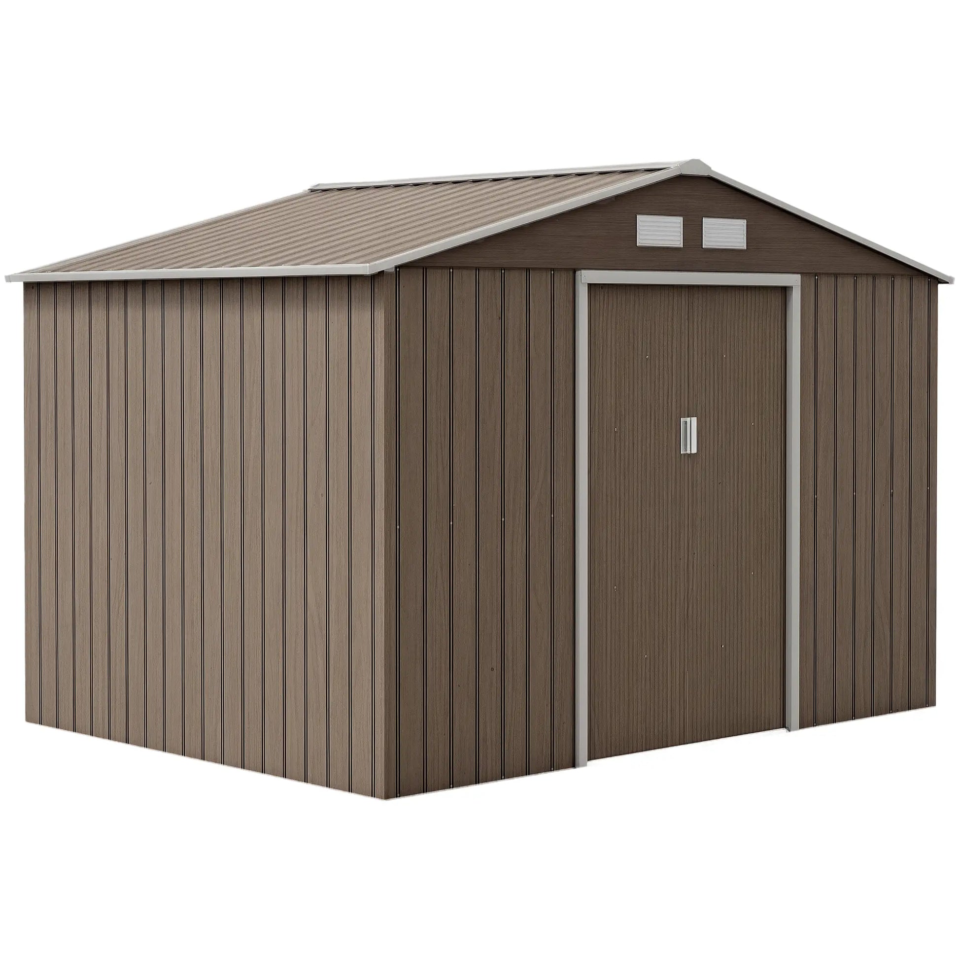 9.1'x6.4'x6.3' Garden Storage Shed, Foundation Kit, Metal Tool House, Double Doors, Light Brown Sheds at Gallery Canada
