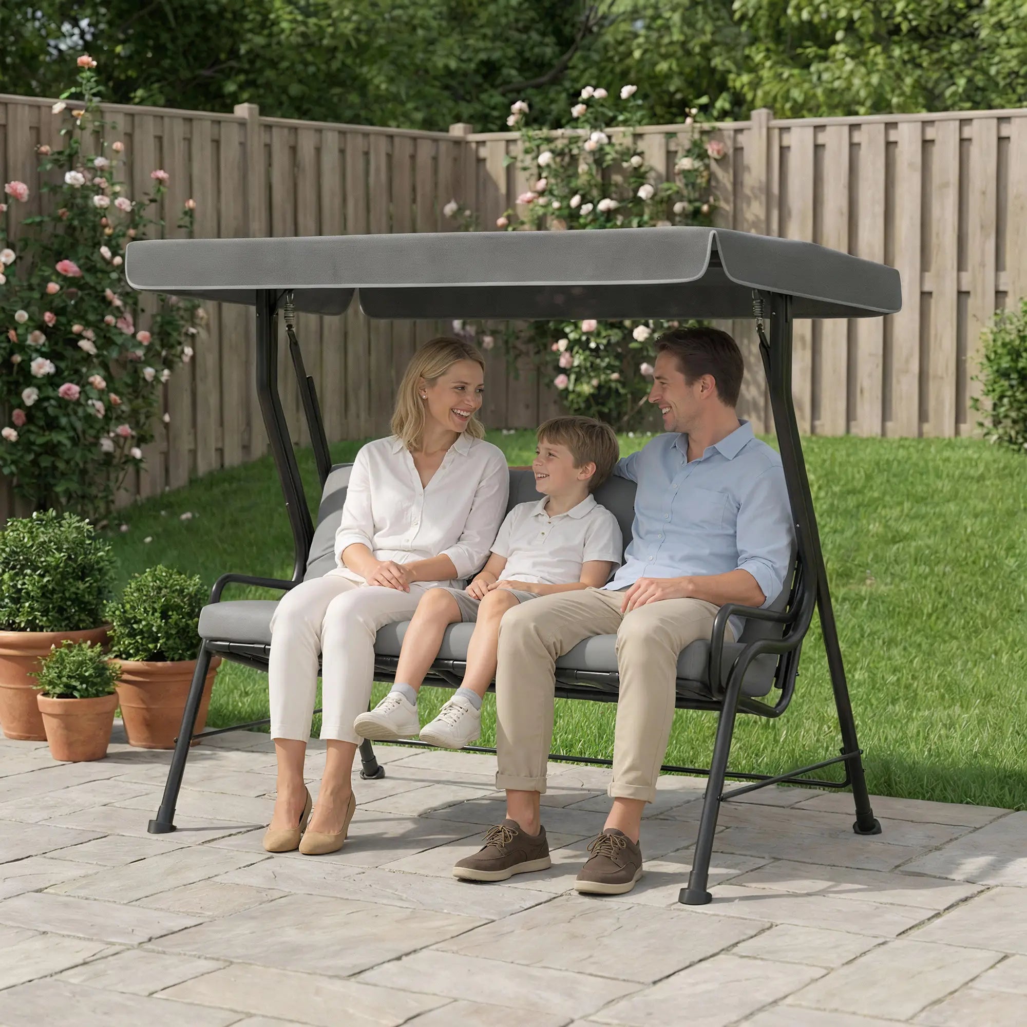3-Person Patio Swing Chair With Canopy, Light Grey Porch Swings with Canopy at Gallery Canada