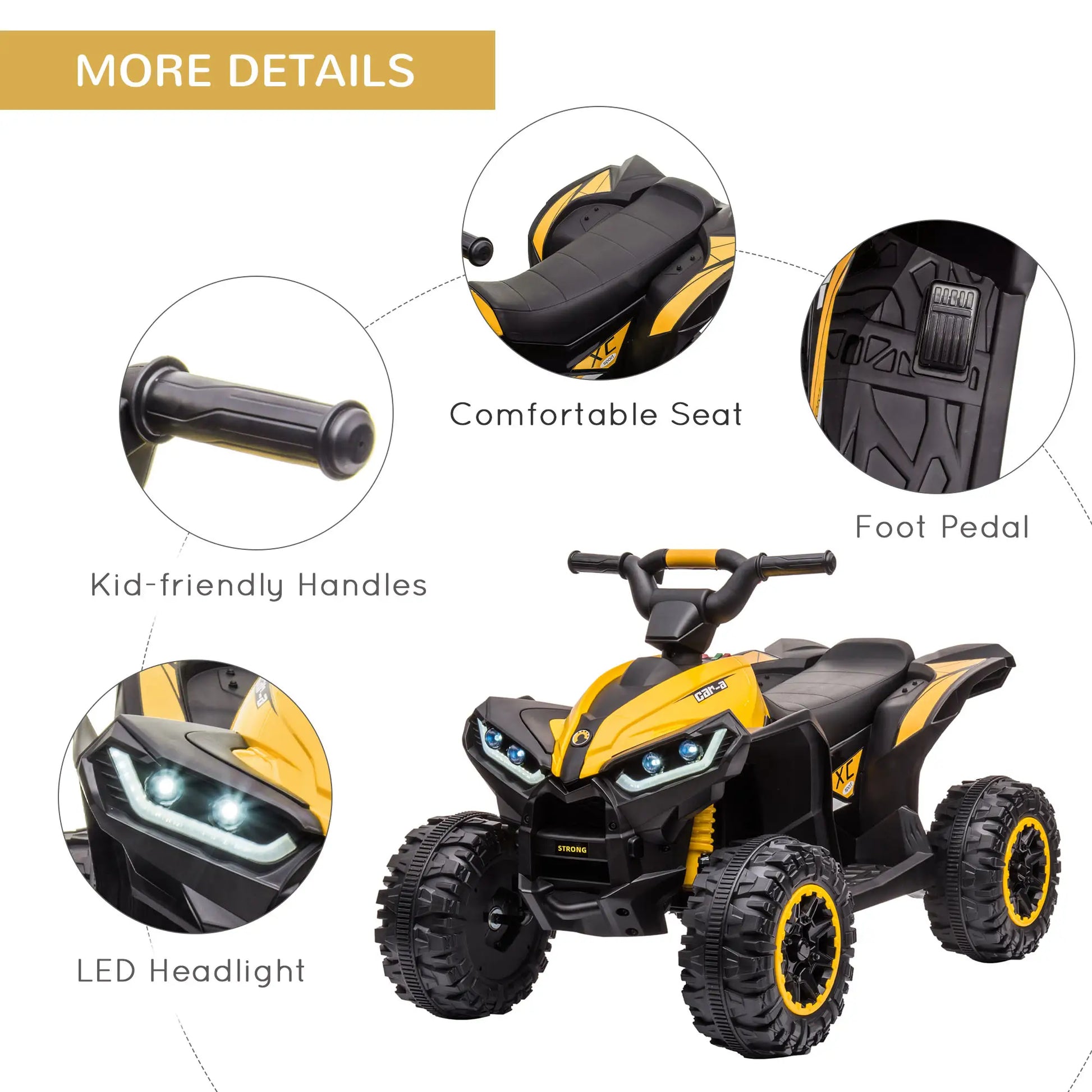 Kids 4 Wheeler Quad with Music, Headlights, High Low Speed, ATV for 3-5 Years, Yellow Electric Toy Cars at Gallery Canada