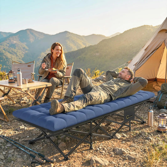 32" Extra Wide Folding Camping Cot, Soft Pad, Non-Slip Feet, Carry Bag, Blue Camping Cots Black, Blue at Gallery Canada