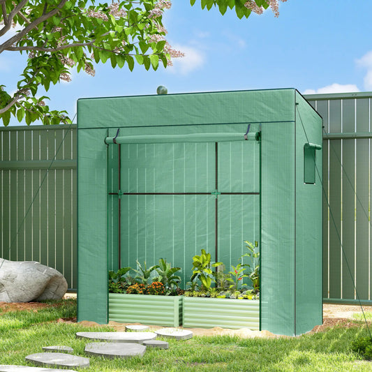Walk-In Tomato Greenhouse, Reinforced PE Cover, Roll-Up Door, Mesh Windows, Green