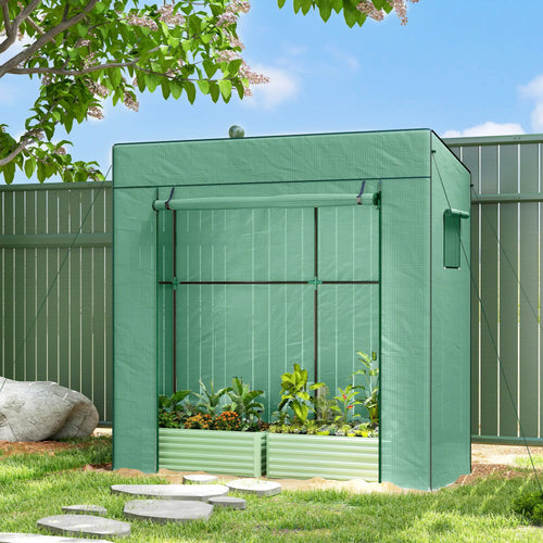 Walk-In Tomato Greenhouse, Reinforced PE Cover, Roll-Up Door, Mesh Windows, Green