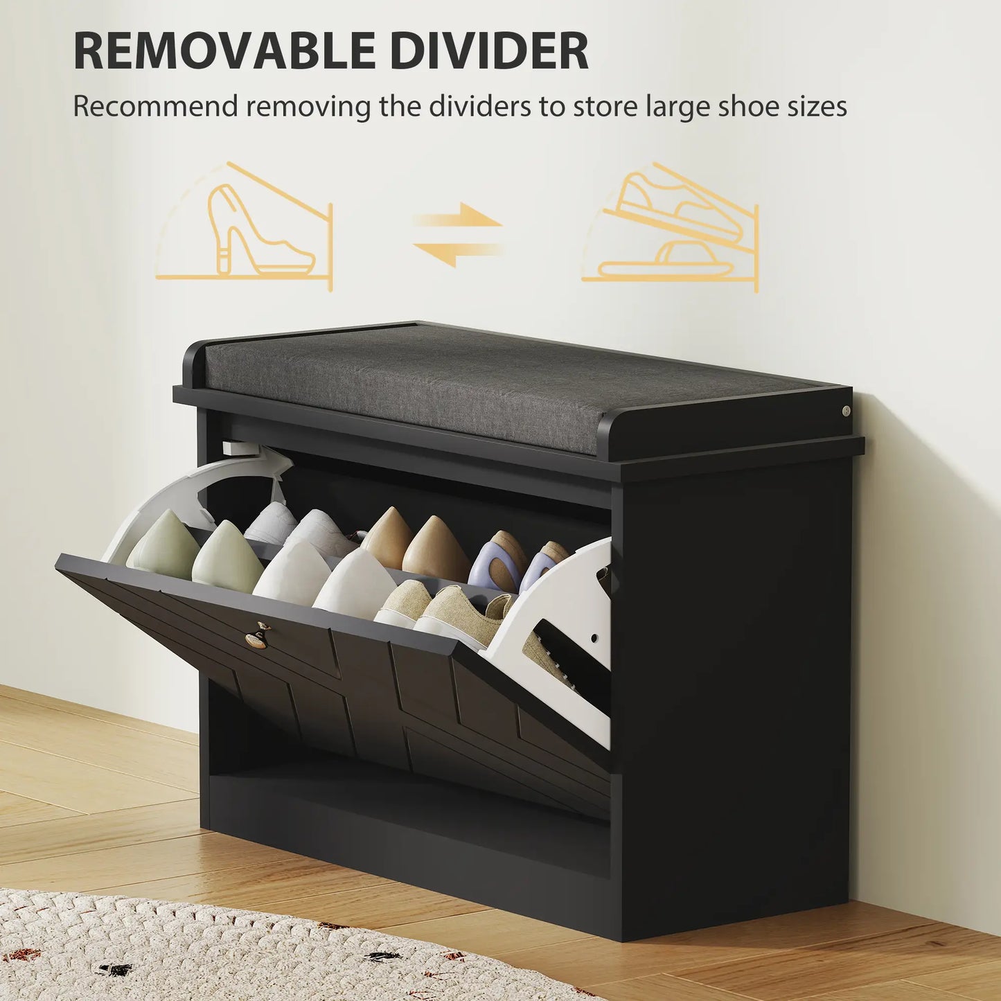 Shoe Storage Bench with Seat, Flip Drawer, Adjustable Shelf, 6 Pairs Shoe Storage Cabinets & Racks at Gallery Canada