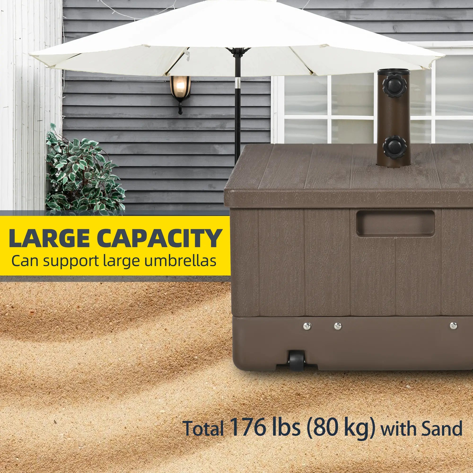 3-in-1 Outdoor Umbrella Base with Wheels, Side Table, Planter Box, 175lbs, Brown Umbrella Bases at Gallery Canada