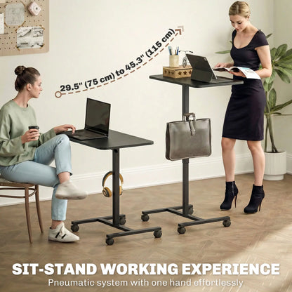 Height Adjustable Standing Desk, Pneumatic Sit Stand Desk, Black Wood Grain, Black Office Desks & Work Stations at Gallery Canada