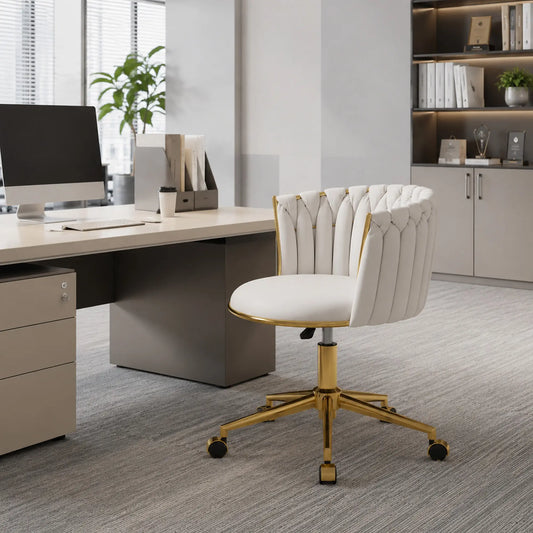 Office Chair, Vanity Chair, Adjustable Height, Rolling Wheels, Cream White Task Chairs Cream at Gallery Canada