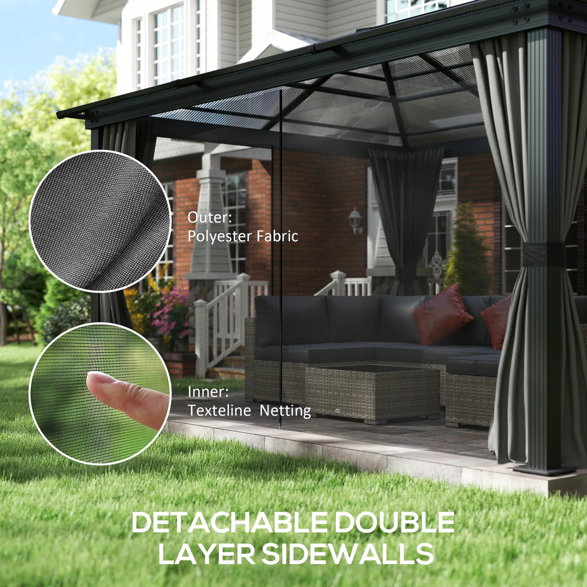 12' x 15' Hardtop Gazebo, Polycarbonate Roof, Aluminum Frame, Dark Grey