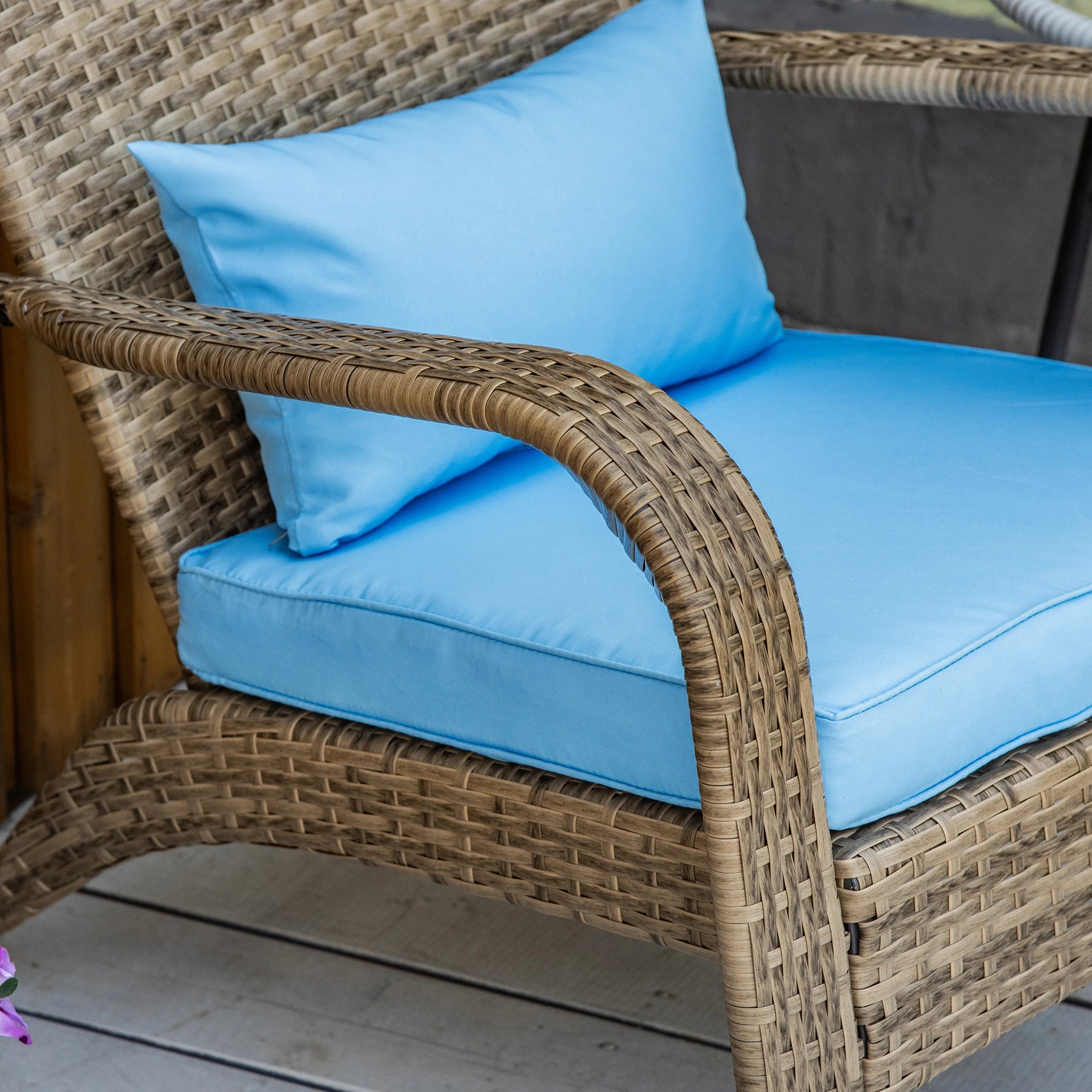 Outdoor PE Rattan Adirondack Chair, w/ Cushions, Blue Patio Chairs at Gallery Canada
