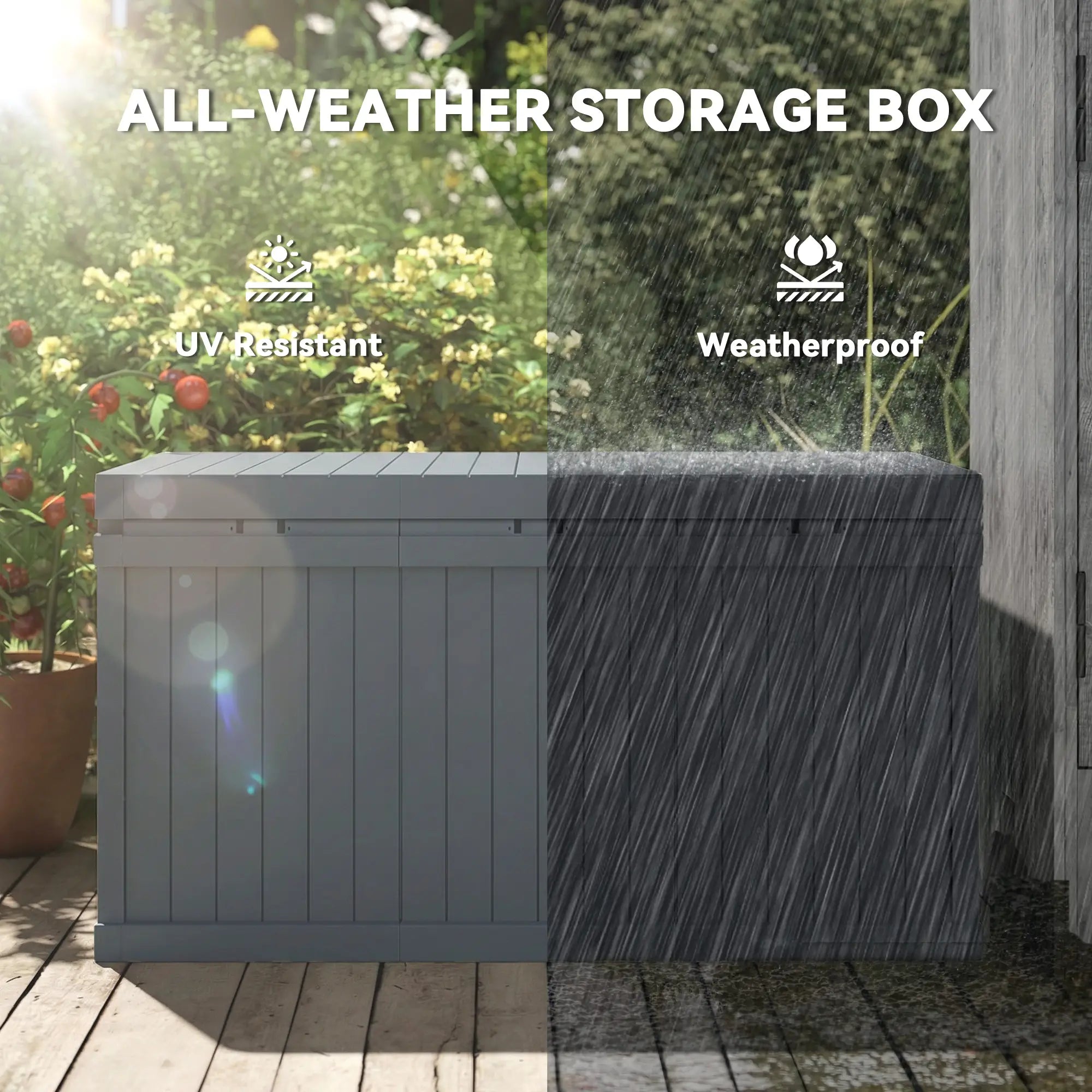 70 Gallon Deck Box, Resin Outdoor Storage Container, Dark Grey Patio Storage Boxes at Gallery Canada