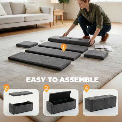 Storage Ottoman Bench, Linen Fabric, Wide Padded Seat, Dark Grey Storage Ottomans & Benches at Gallery Canada