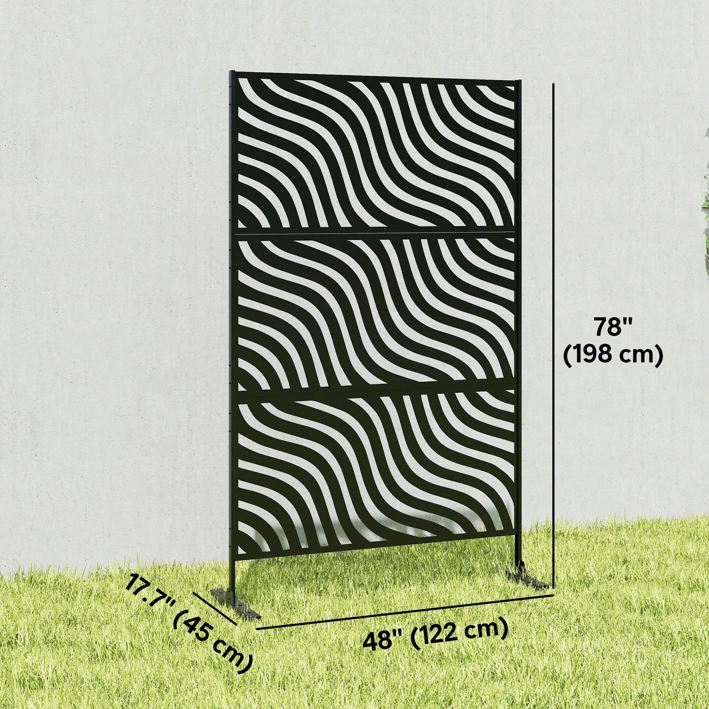 78" X 48" Metal Outdoor Privacy Screen, Freestanding Divider, Black