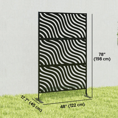 78" X 48" Metal Outdoor Privacy Screen, Freestanding Divider, Black