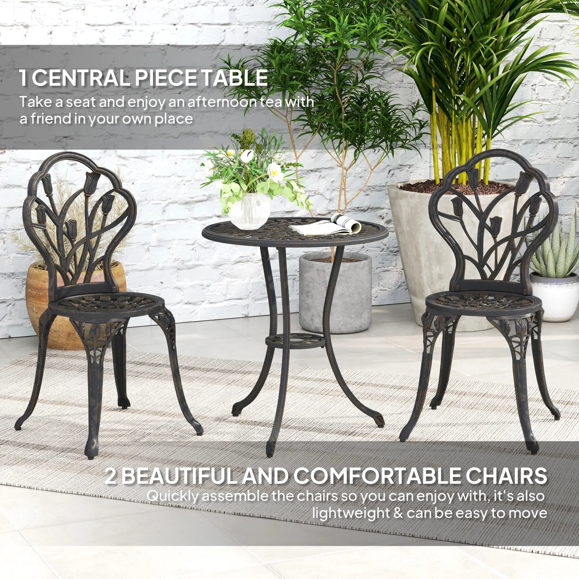 3PCs Patio Bistro Set, Cast Aluminum Table and Chairs, Bronze Bistro Sets at Gallery Canada