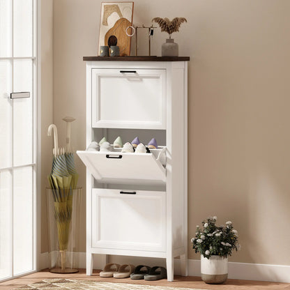 Shoe Cabinet with 3 Flip Drawers, Farmhouse Narrow Shoe Storage Cabinet with Adjustable Shelves, White Shoe Storage Cabinets & Racks at Gallery Canada