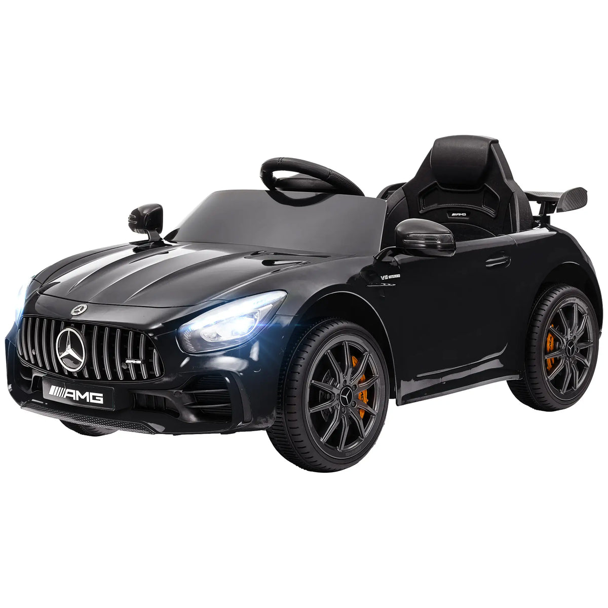 12V Battery Powered Kids Electric Car, Remote, Lights, Music Horn, Black