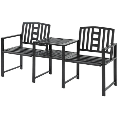 Steel Garden Bench With Middle Table, Umbrella Hole, Double Seat, Outdoor, Black Outdoor Benches at Gallery Canada