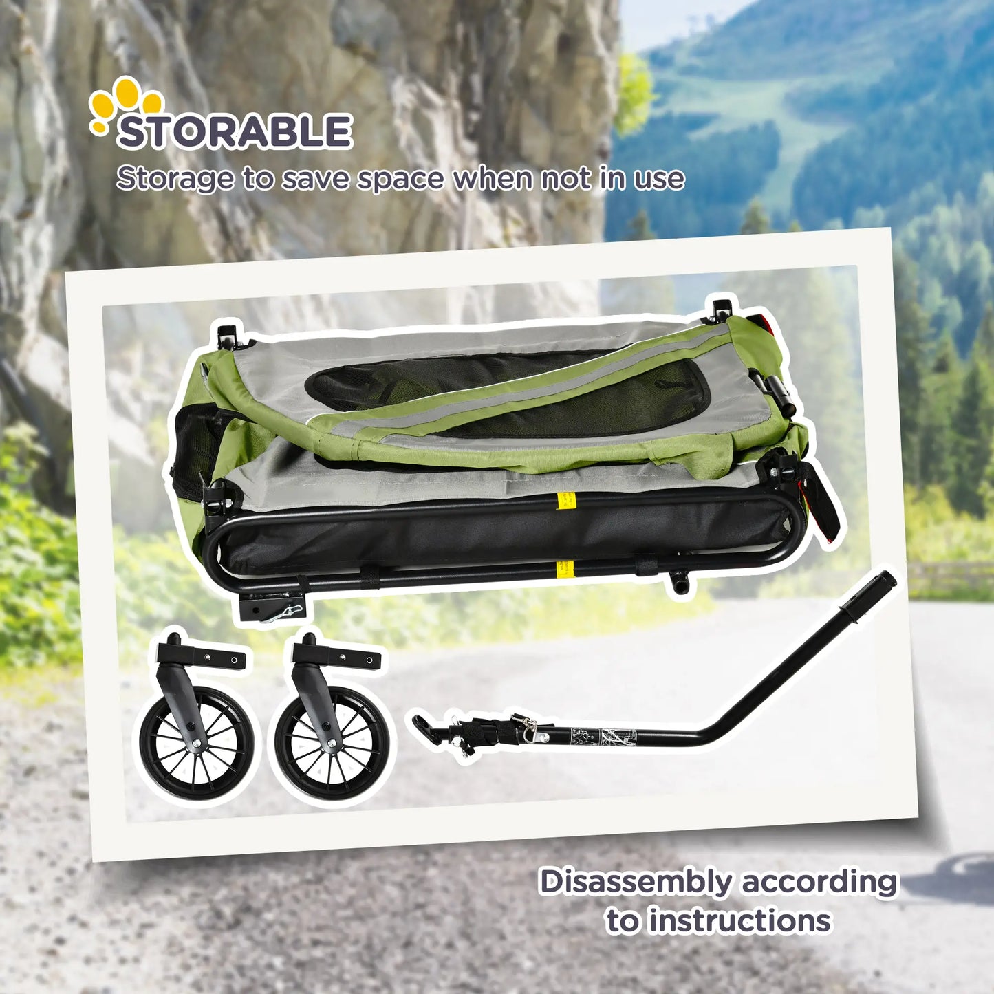 Dog Bike Trailer, 2-in-1 Pet Stroller, Universal Wheel Reflectors, Green Dog Bike Trailers & Strollers at Gallery Canada