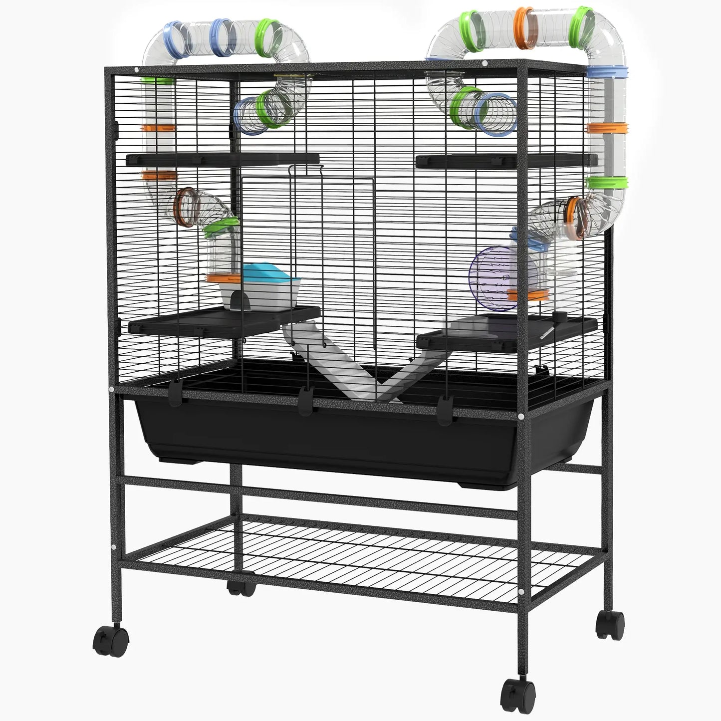 43" Rolling Hamster Cage, Tunnel Tube System, Storage Shelf, Exercise Wheel Hamster Cages Black Frame, Colourful Pipes at Gallery Canada