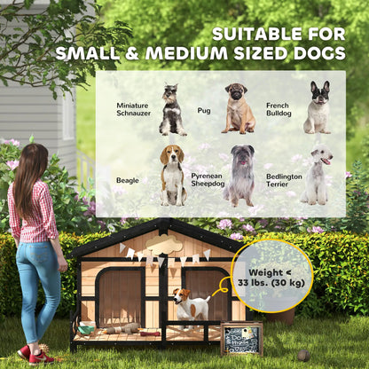 59"x64"x39" Wood Dog House, Outdoor Cabin-Style, Elevated Pet Shelter, Beige Houses, Kennels & Pens at Gallery Canada