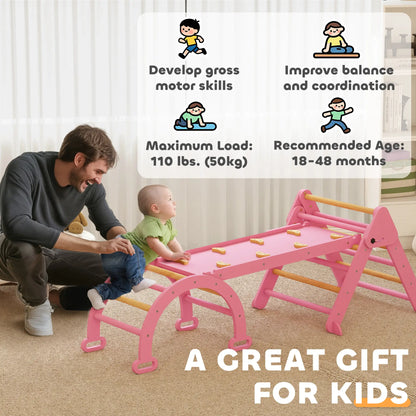 7-in-1 Pikler Triangle Set, Foldable Wooden Climbing Toys, Pink Kids Gym & Playmats at Gallery Canada