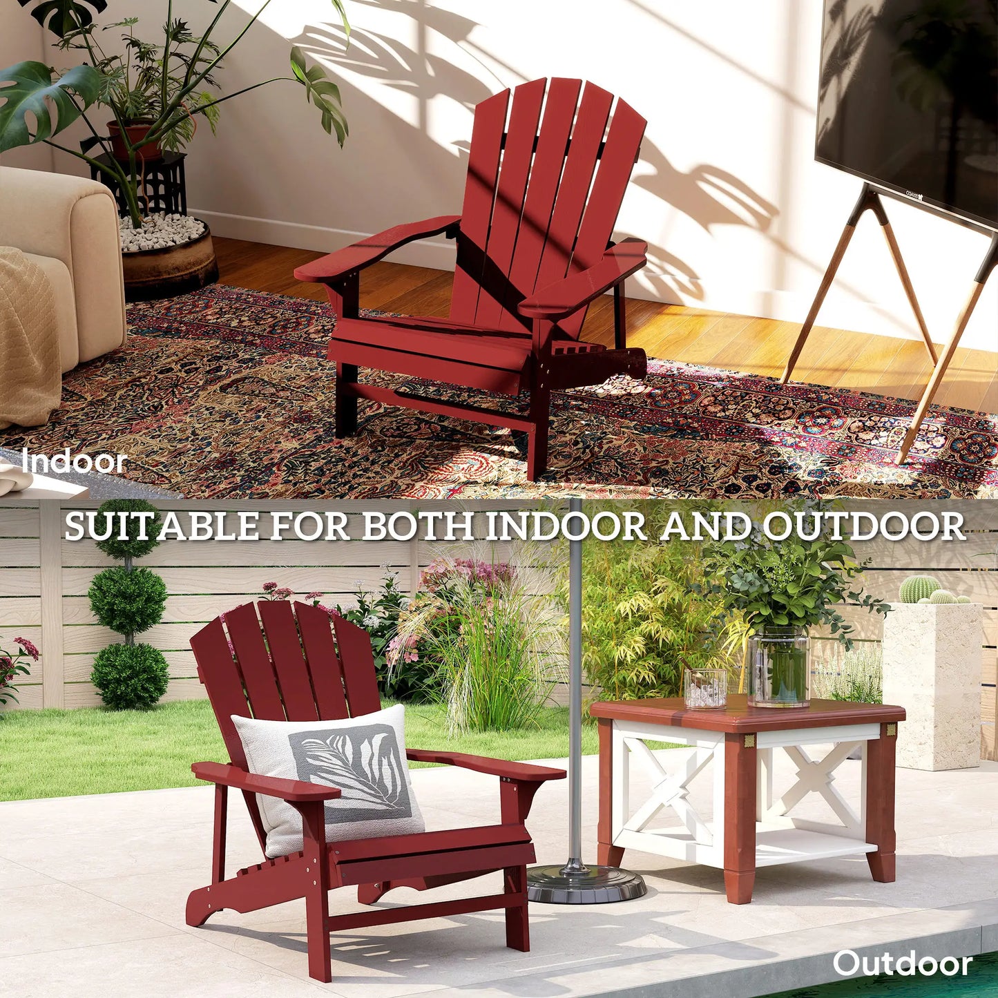 Wood Adirondack Chair, Outdoor Patio, Slatted Design, Red Patio Chairs at Gallery Canada