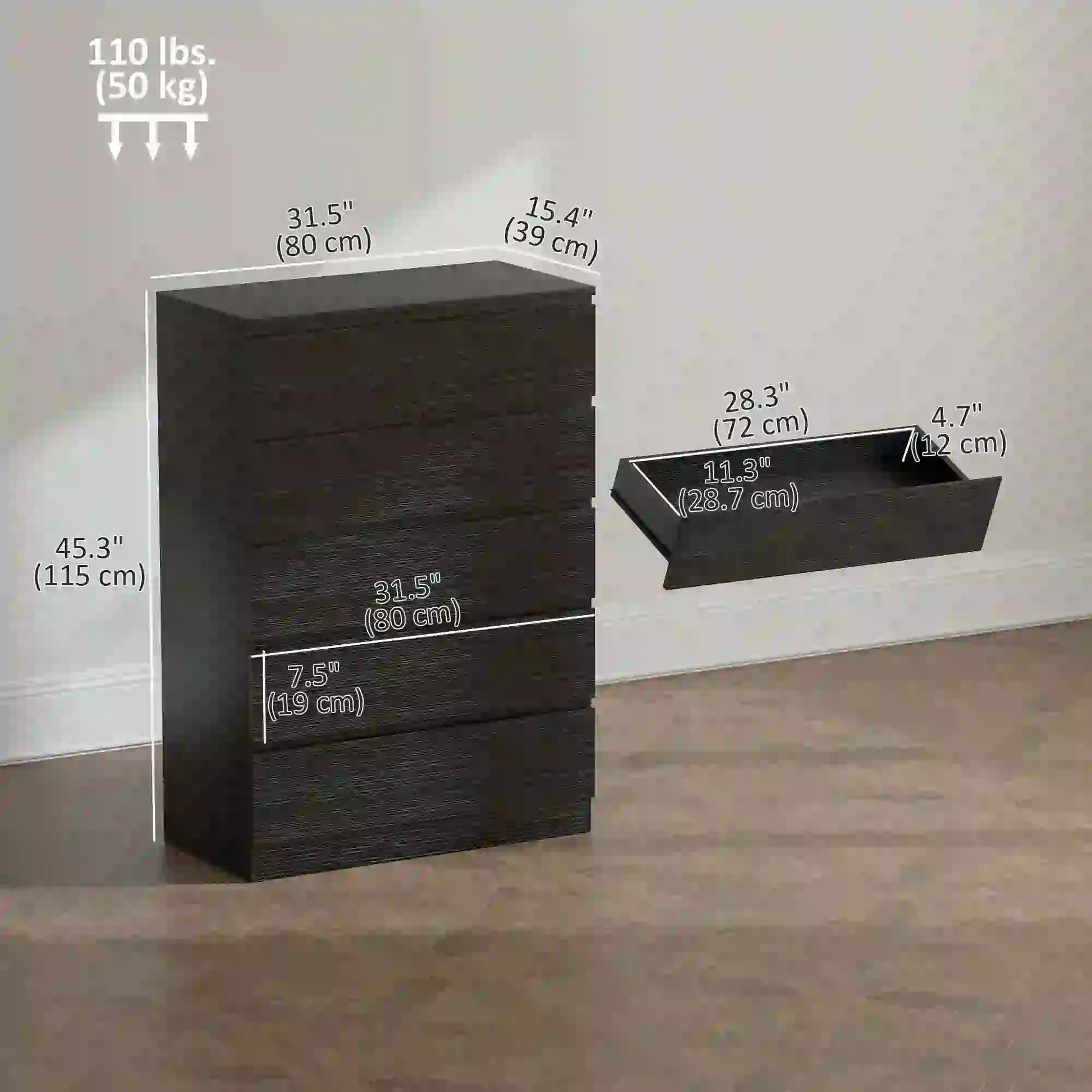 5 Drawer Dresser, Modern Chest for Bedroom, Black Storage Cabinets at Gallery Canada