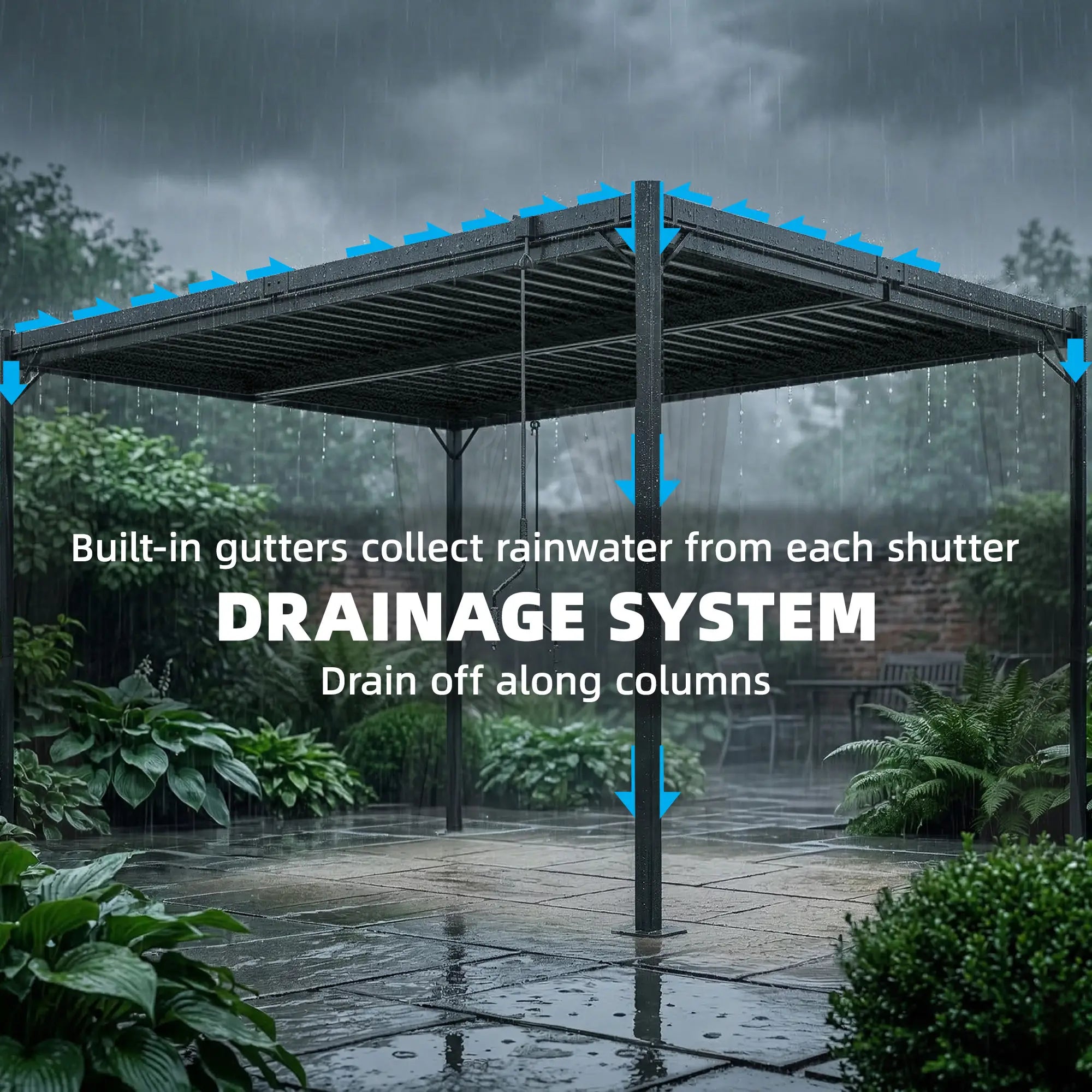 10 x 13 Ft Louvered Pergola With Steel Roof, Curtains, Grey Pergolas at Gallery Canada