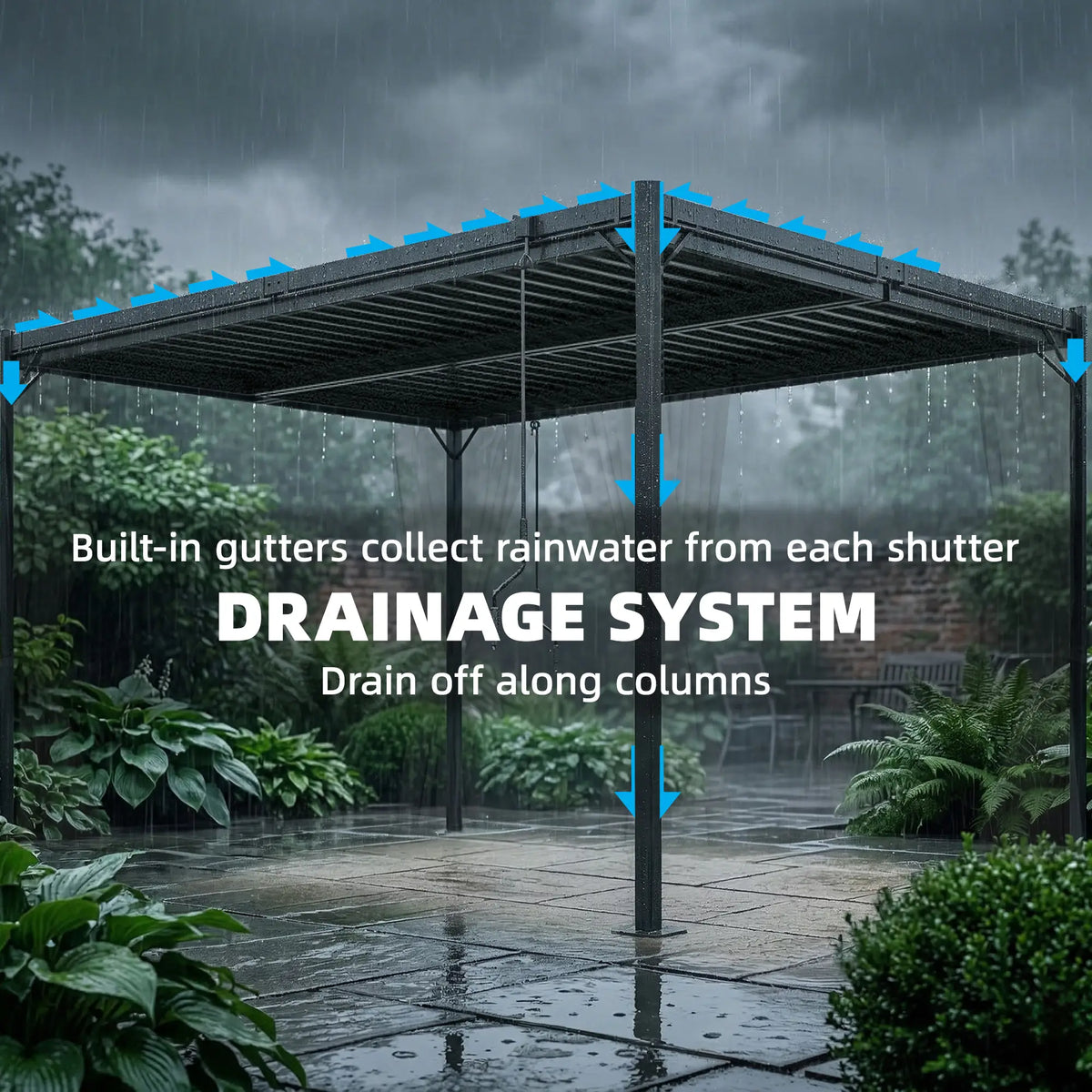 10 x 13 Ft Louvered Pergola With Steel Roof, Curtains, Grey Pergolas at Gallery Canada
