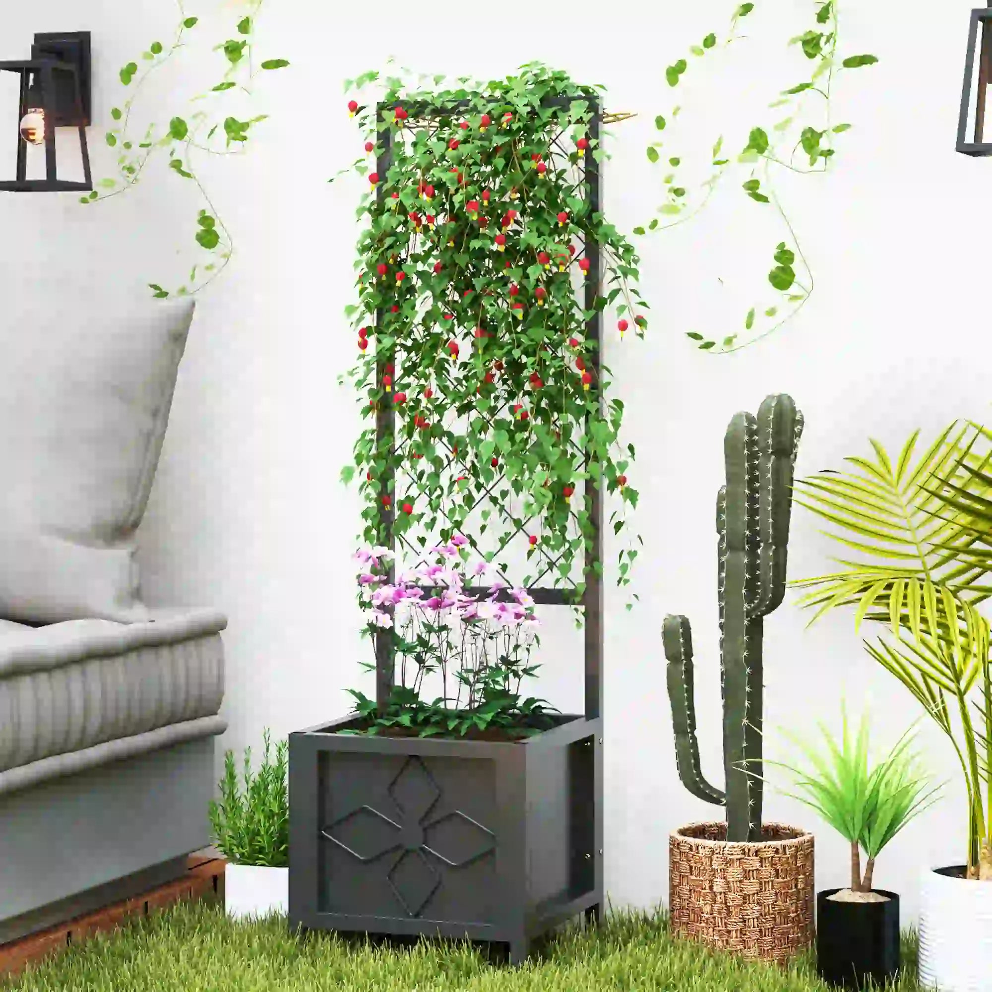 Galvanized Raised Garden Bed, Metal Planter Box with Trellis, Drainage Holes Raised Garden Beds at Gallery Canada