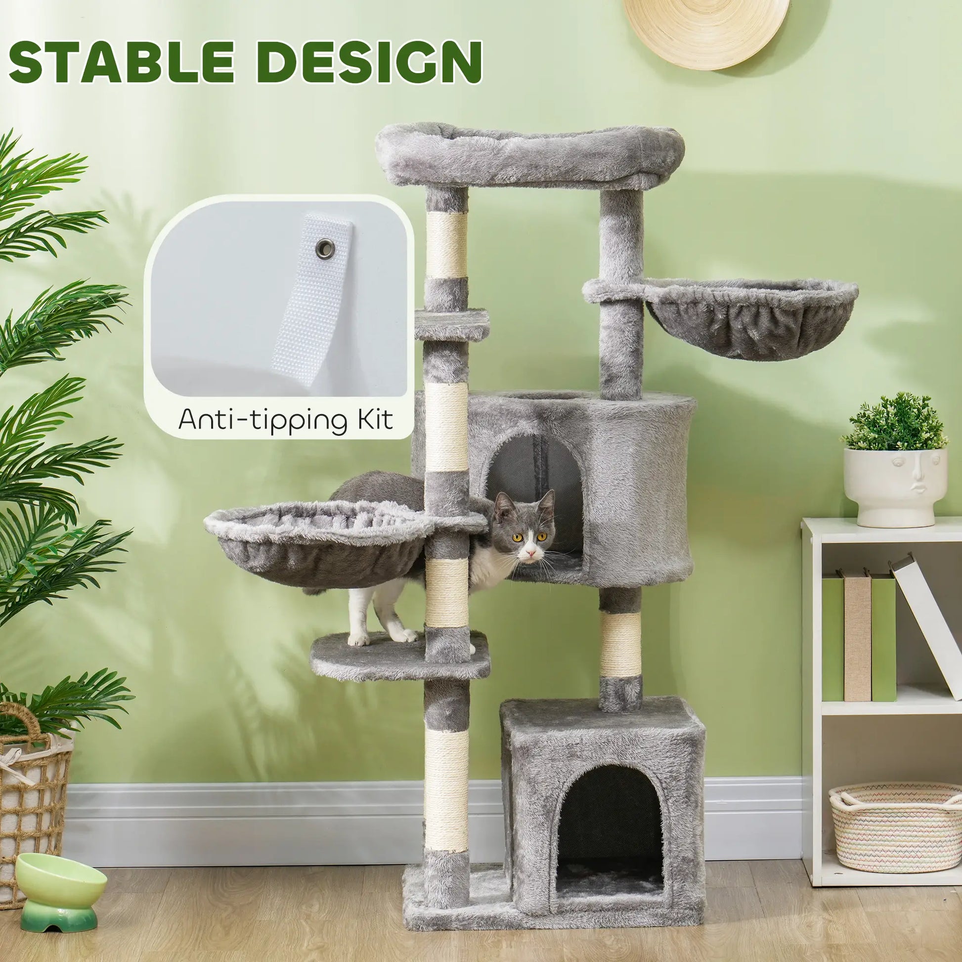 52.5" Cat Tree Tower, Scratching Posts, Condos, Bed, Grey Cat Towers at Gallery Canada