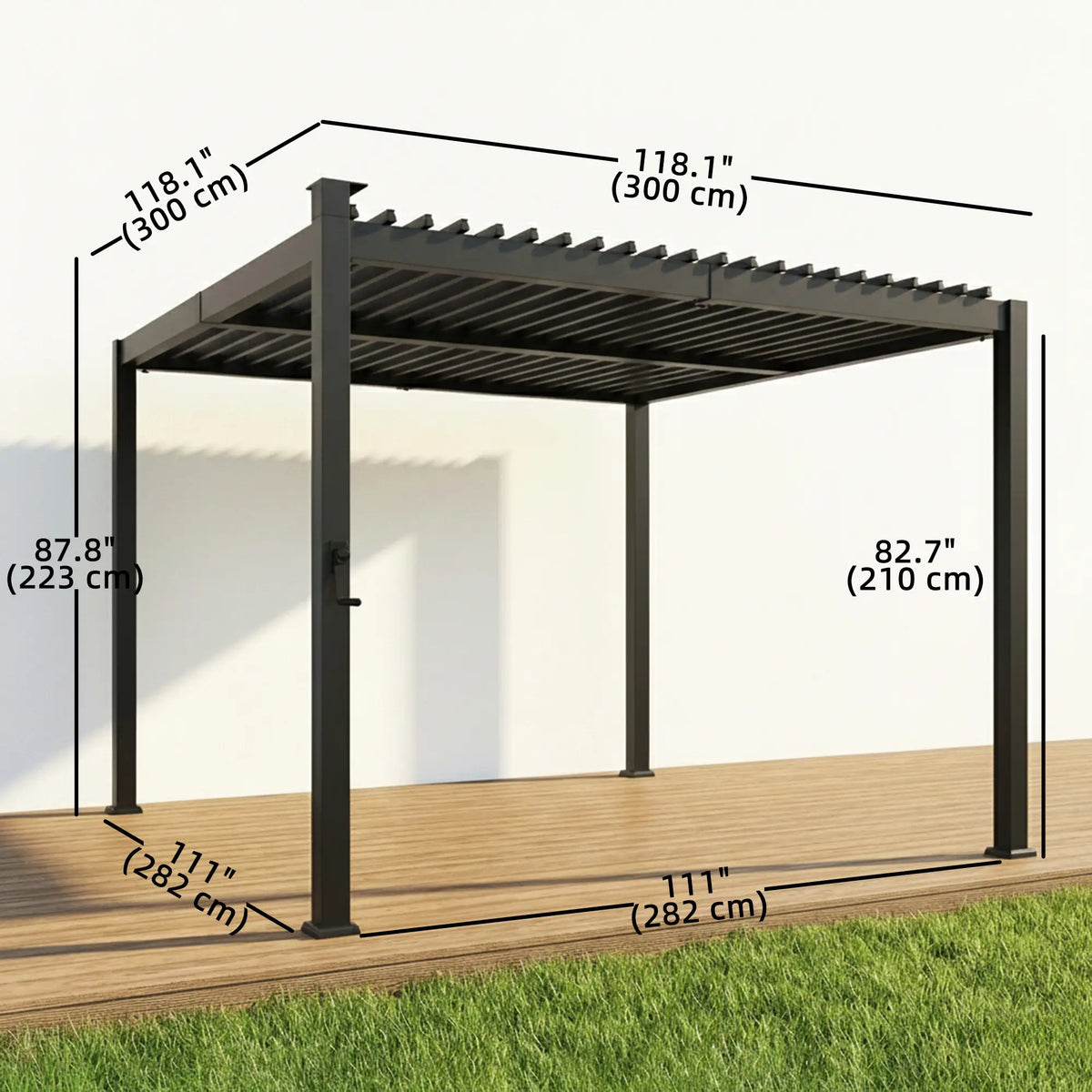 10 x 10 ft Louvered Pergola with Solar LED lights, Metal Roof, Outdoor Pergola Gazebo with Drainage Gutters, Black Pergolas at Gallery Canada
