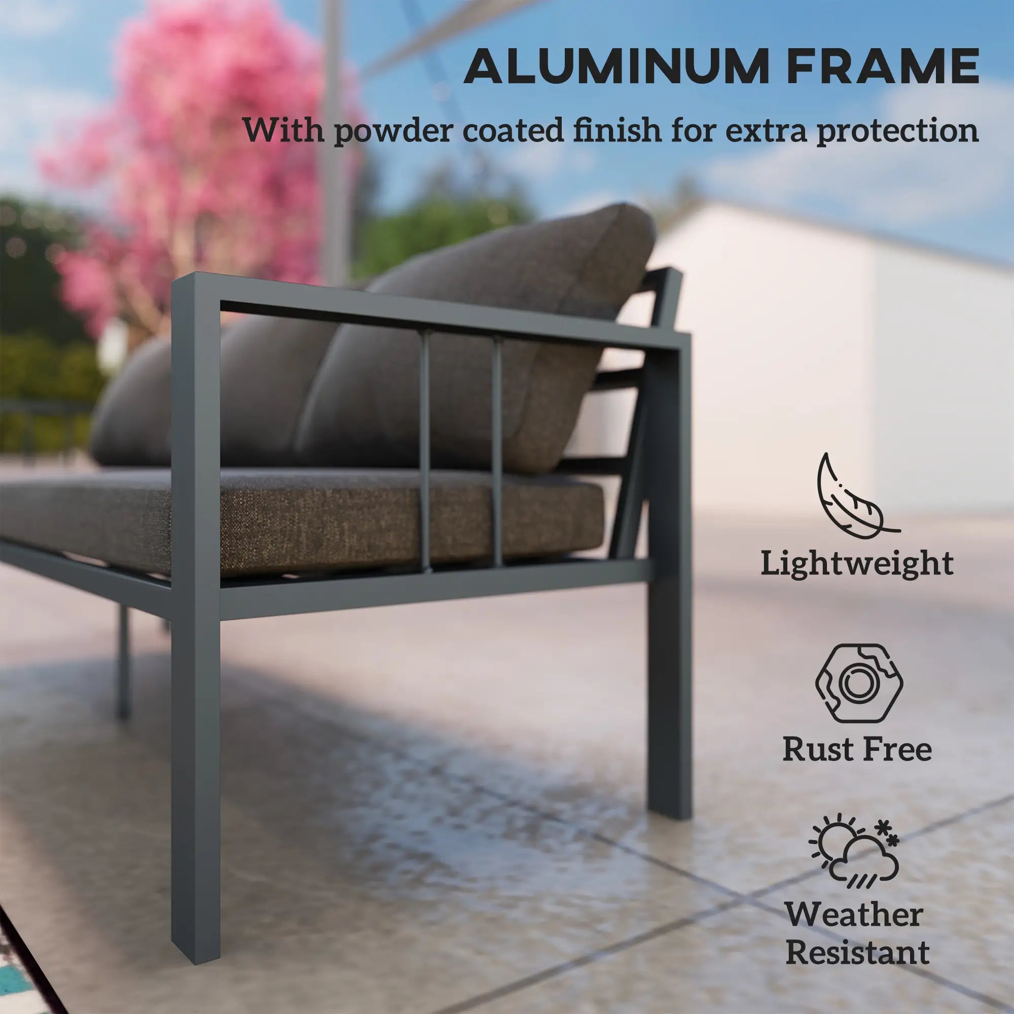 3-Seat Aluminum Outdoor Couch with Cushions, Wide Seat, Dark Grey Patio Chairs at Gallery Canada