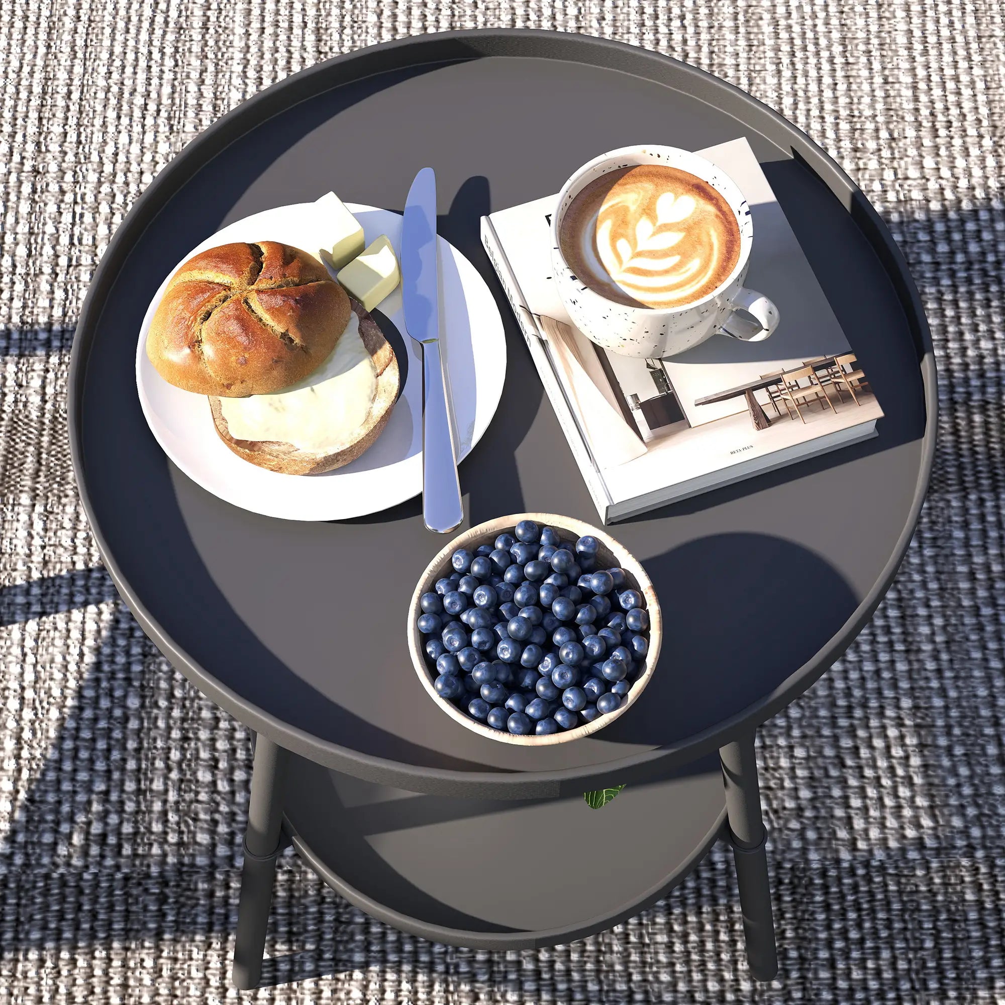 Round Garden Table, 2-Tier Small Side Table, Metal Patio Table, Black Patio Side Tables at Gallery Canada