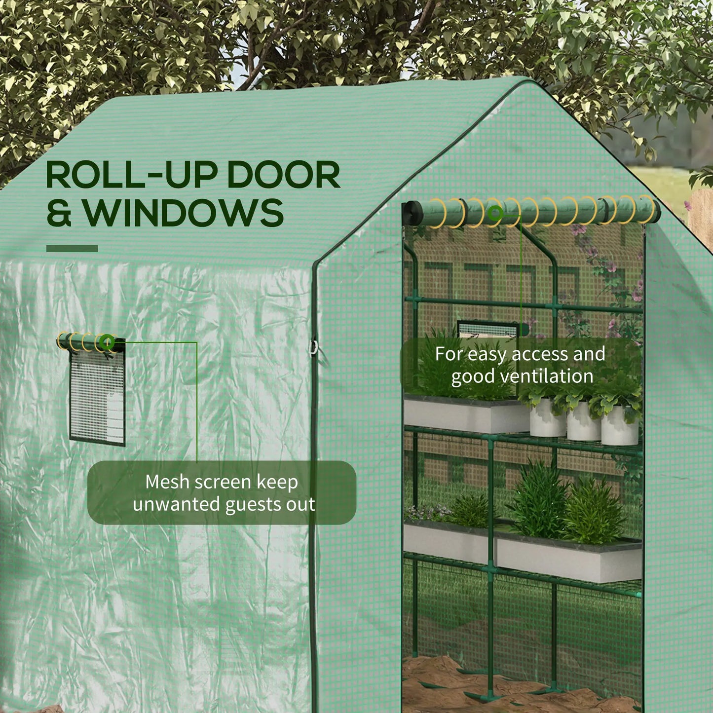 4.6' x 4.7' x 6.2' Walk-in Greenhouse, 3 Tier 8 Shelves, Reinforced PE Cover, Green Walk In Greenhouses at Gallery Canada