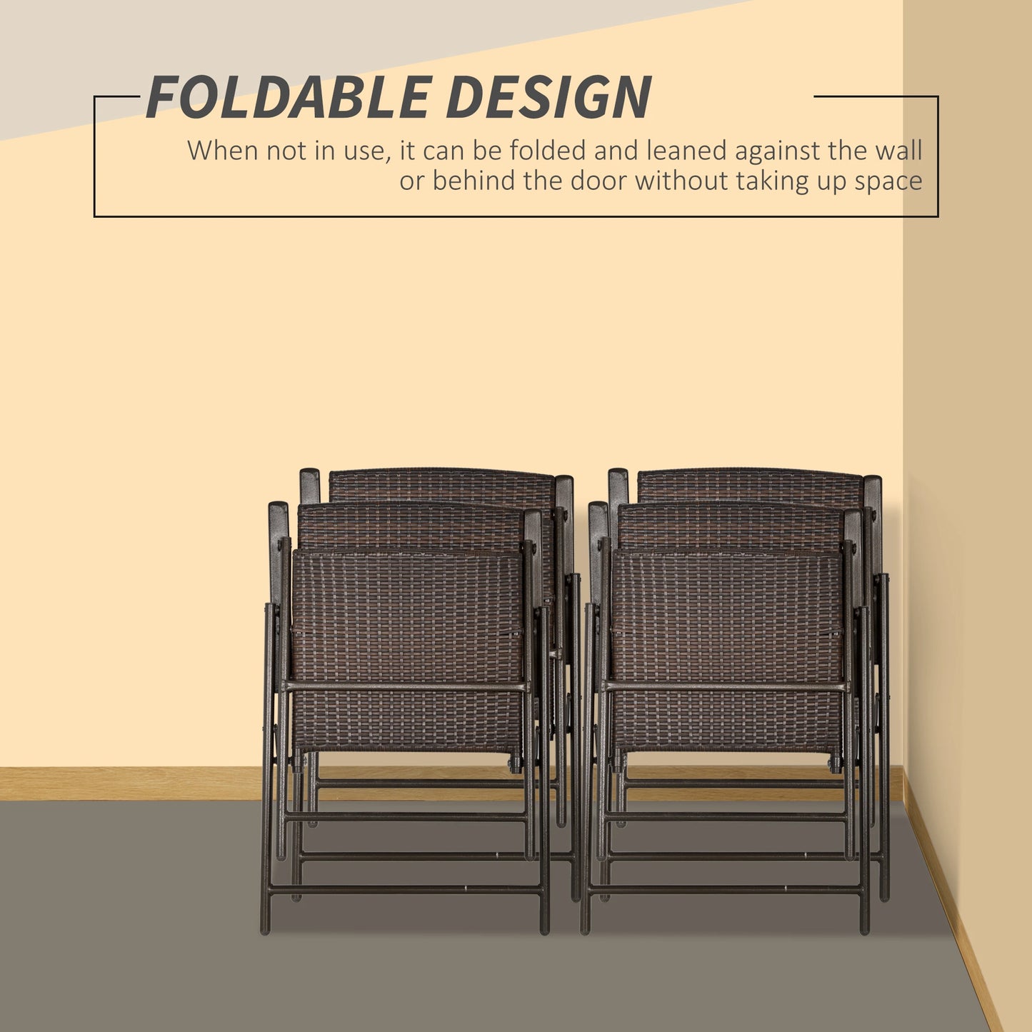 Wicker Dining Chair Set of 4, Foldable, Steel Frame, Brown Patio Chairs at Gallery Canada