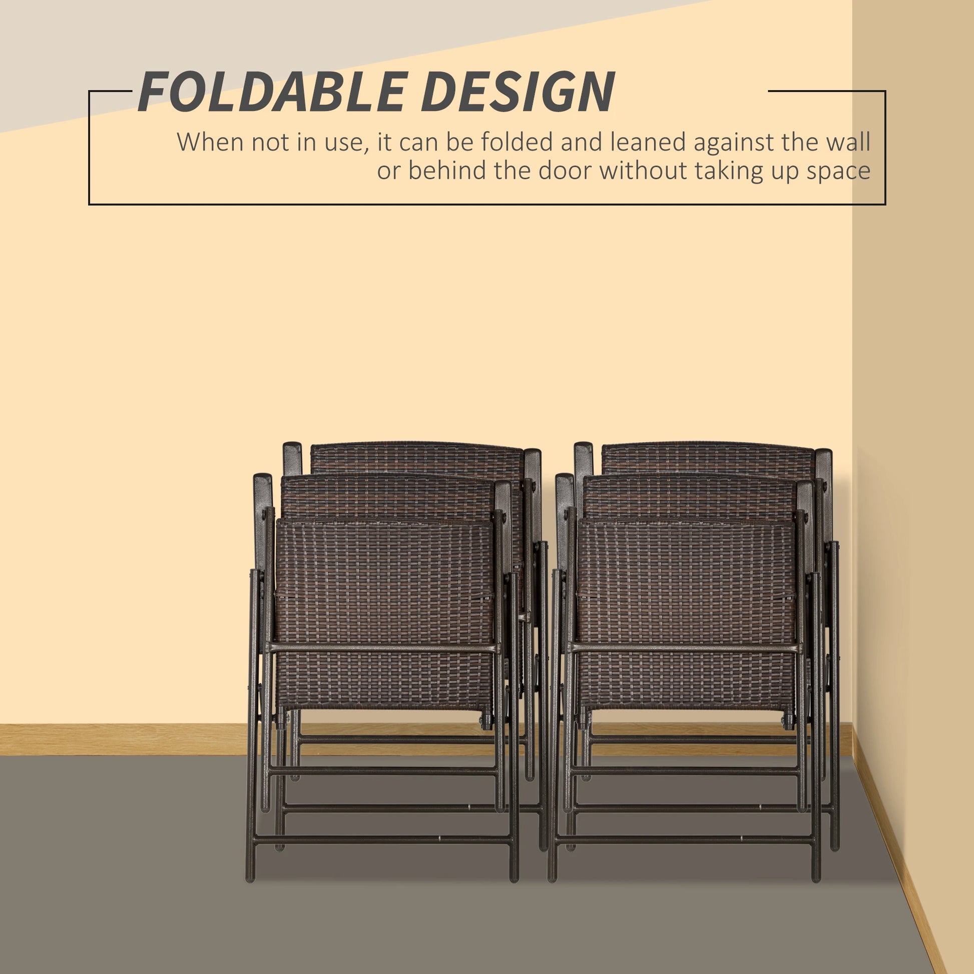 Wicker Dining Chair Set of 4, Foldable, Steel Frame, Brown Patio Chairs at Gallery Canada