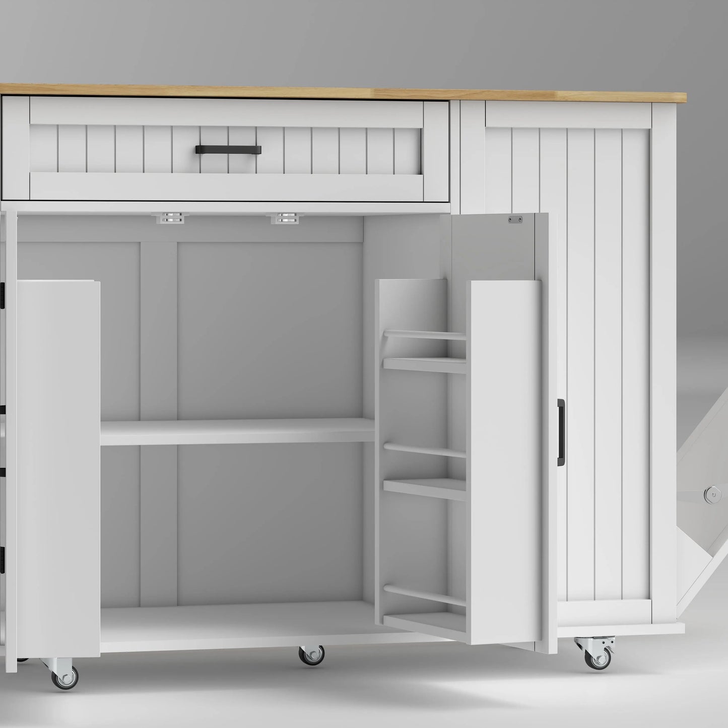 Portable Kitchen Island Cart, Rubber Wood Drop Leaf, Trash Storage, White Kitchen Islands & Kitchen Carts at Gallery Canada