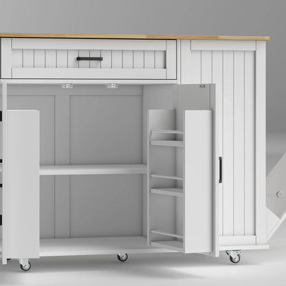 Portable Kitchen Island Cart, Rubber Wood Drop Leaf, Trash Storage, White Kitchen Islands & Kitchen Carts at Gallery Canada