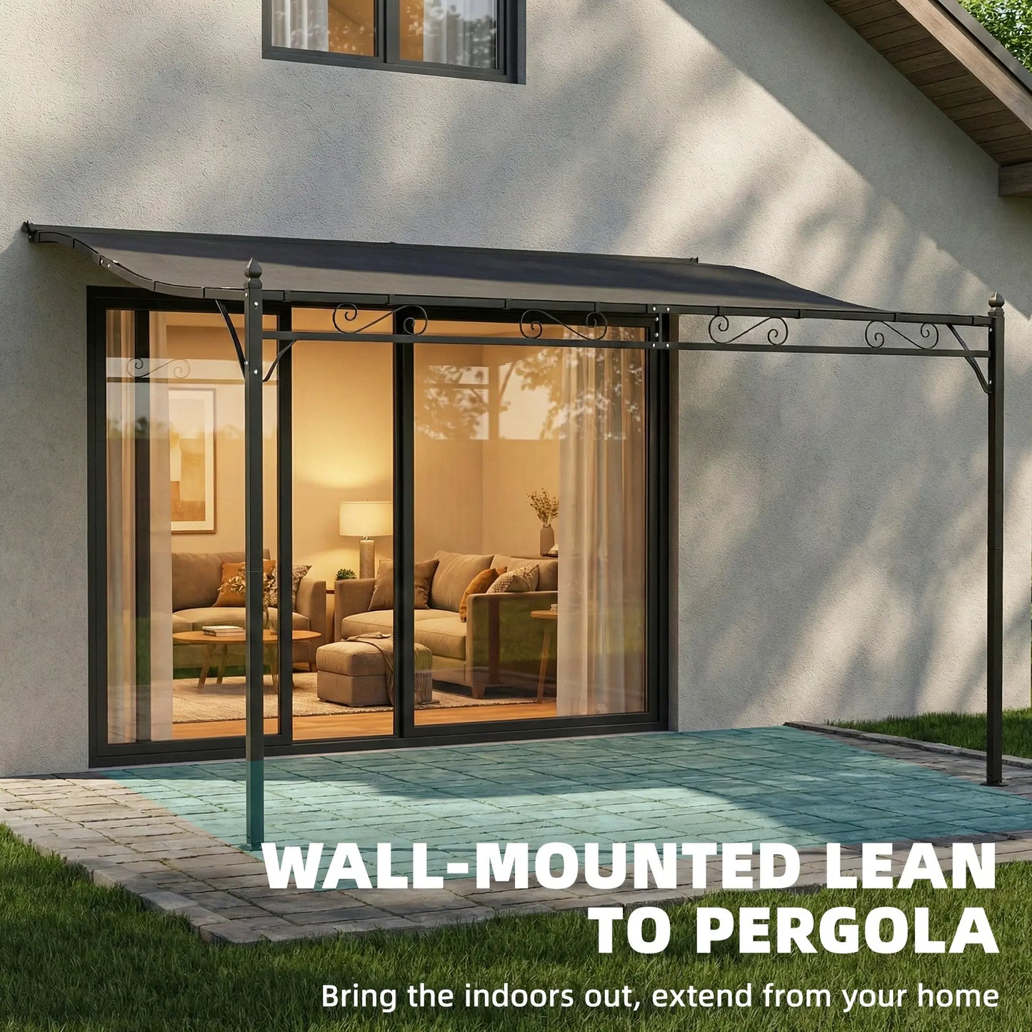 Outdoor Pergola, 11.5' x 8.2' Wall Mounted, Metal Frame, UPF30+, Garden Gazebo Pergolas at Gallery Canada