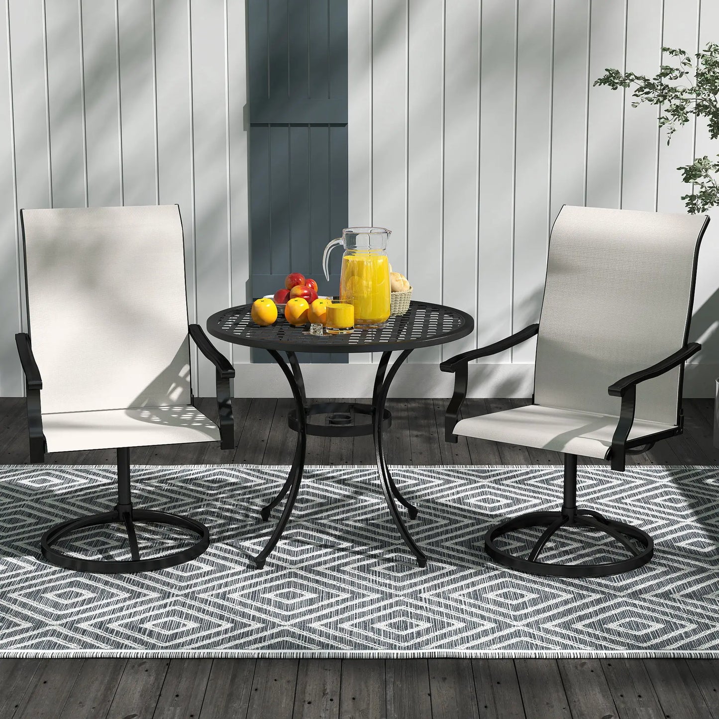 Outdoor Swivel Dining Chairs Set Of 2, High Back All Weather Mesh, White Bistro Sets at Gallery Canada