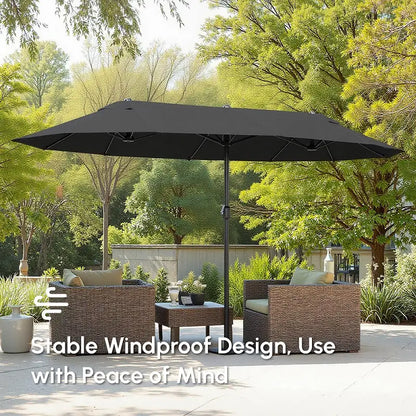 15ft Double-Sided Sun Umbrella, Twin Canopy, Crank, Black Sun Umbrellas at Gallery Canada
