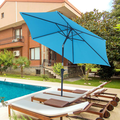 8.5' Round Aluminum Patio Umbrella, Tilt Canopy, 6 Ribs, Blue